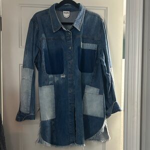 ARULA Blue Patchwork Denim Shirt
